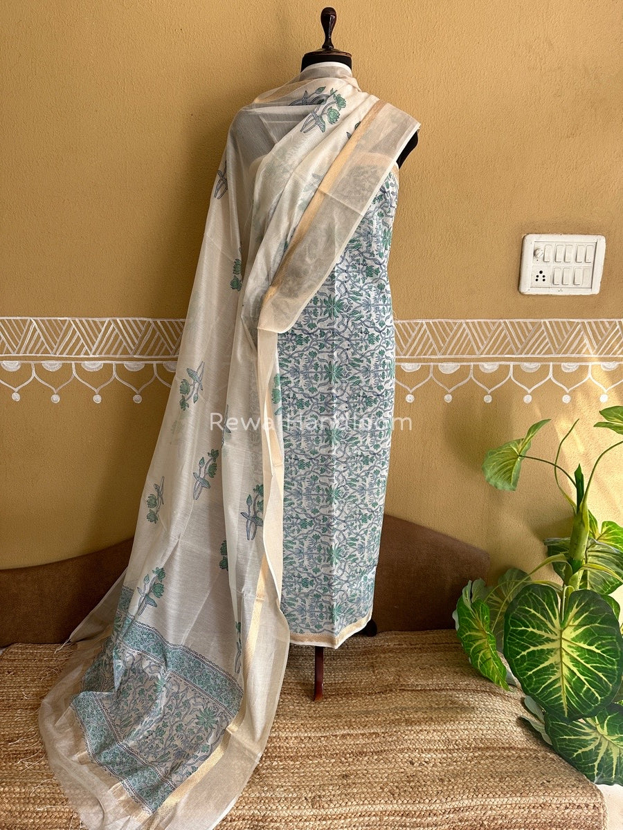 Maheshwari Handblock Print Top-Dupatta