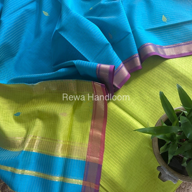 Maheshwari Yellow-Aqua Blue Motifs Top-Dupatta Set PST0149
