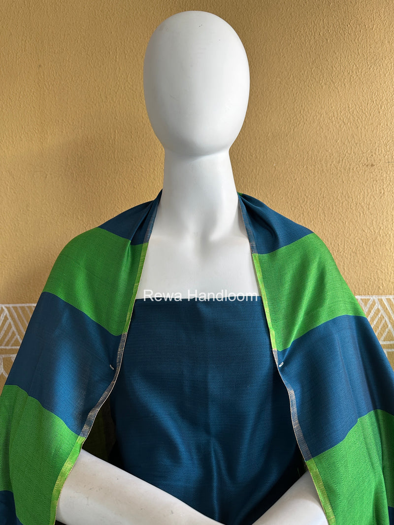 Maheshwari Blue-Green Four Paddle Top-Dupatta FPSS09