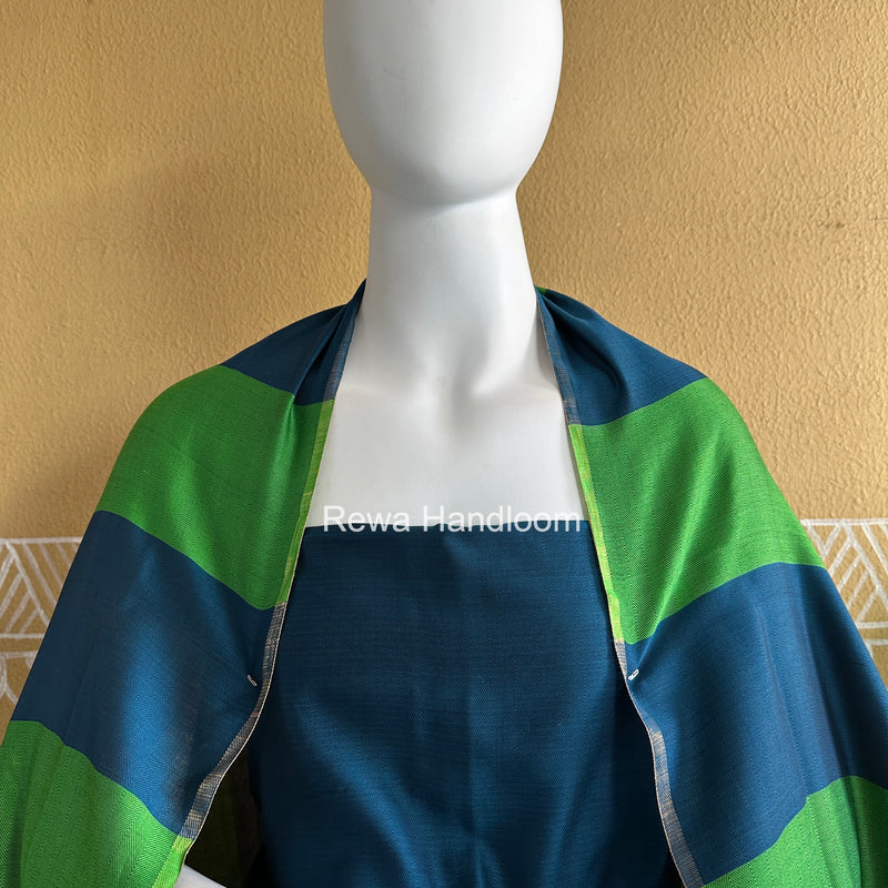 Maheshwari Blue-Green Four Paddle Top-Dupatta FPSS09