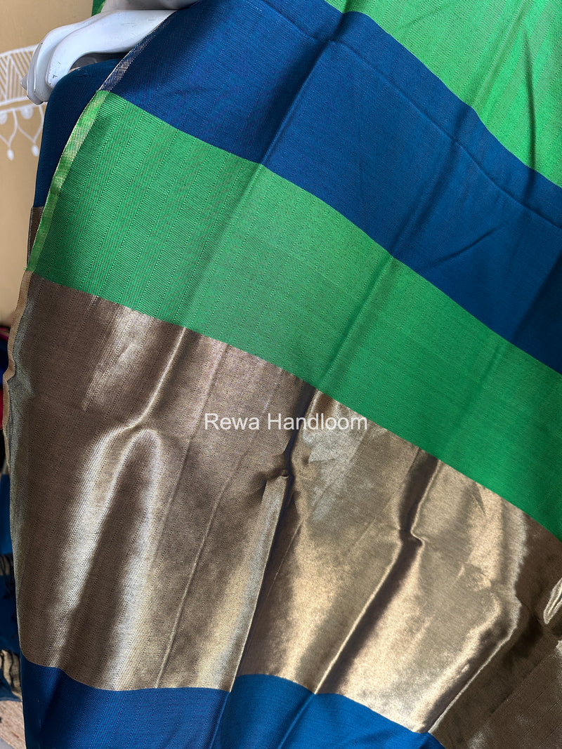 Maheshwari Blue-Green Four Paddle Top-Dupatta FPSS09