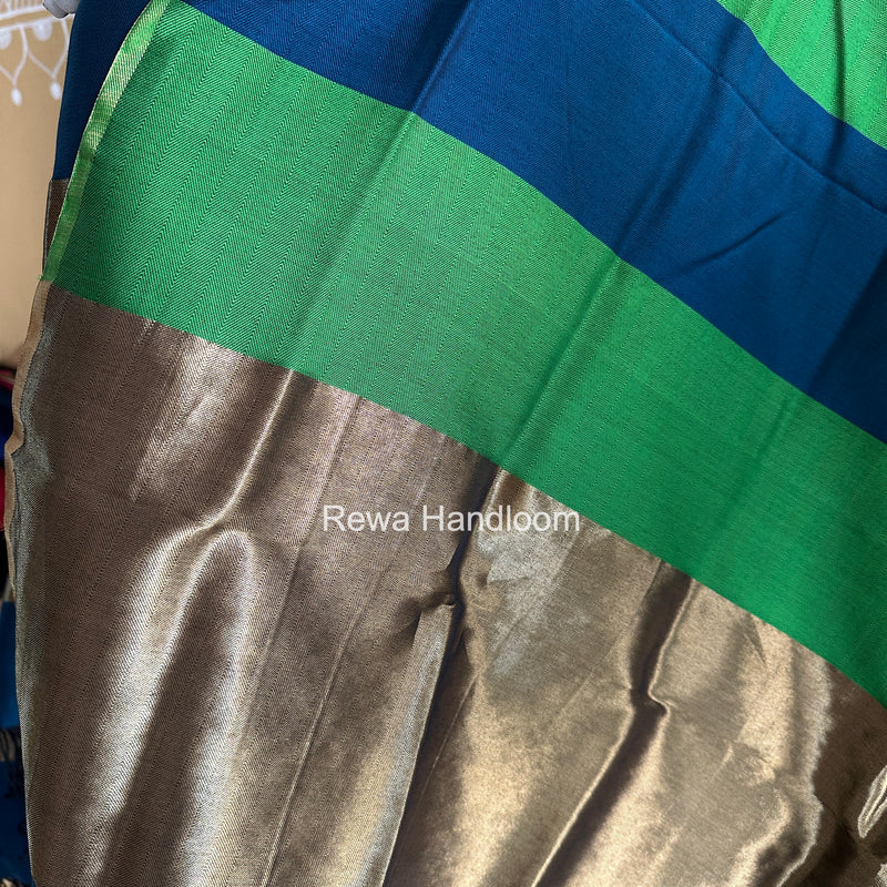 Maheshwari Blue-Green Four Paddle Top-Dupatta FPSS09