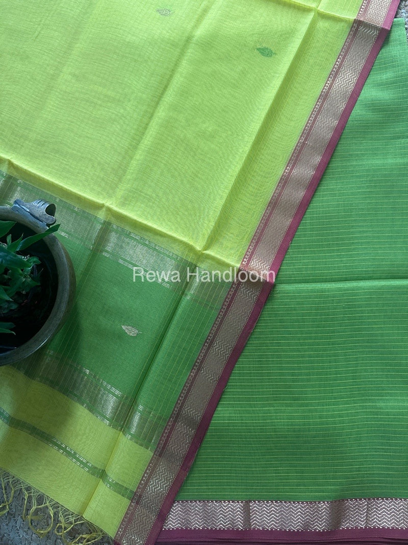 Maheshwari Mehendi Green-Yellow Motifs Top-Dupatta Set PST0154