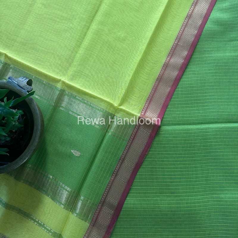 Maheshwari Mehendi Green-Yellow Motifs Top-Dupatta Set PST0154