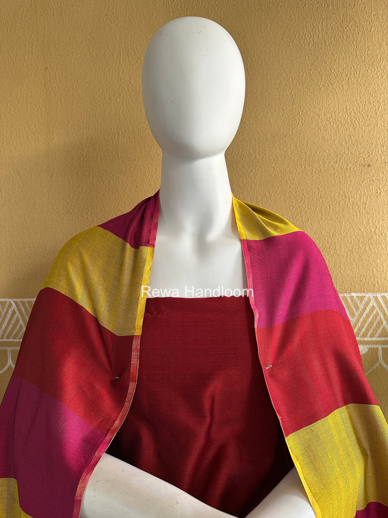 Maheshwari Red-Yellow Four Paddle Top-Dupatta FPSS010