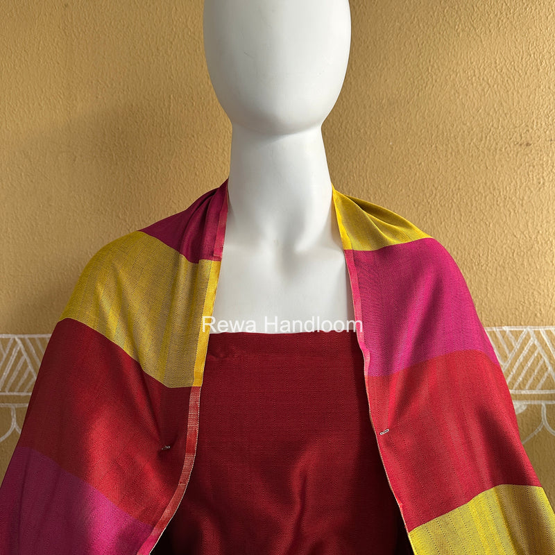 Maheshwari Red-Yellow Four Paddle Top-Dupatta FPSS010