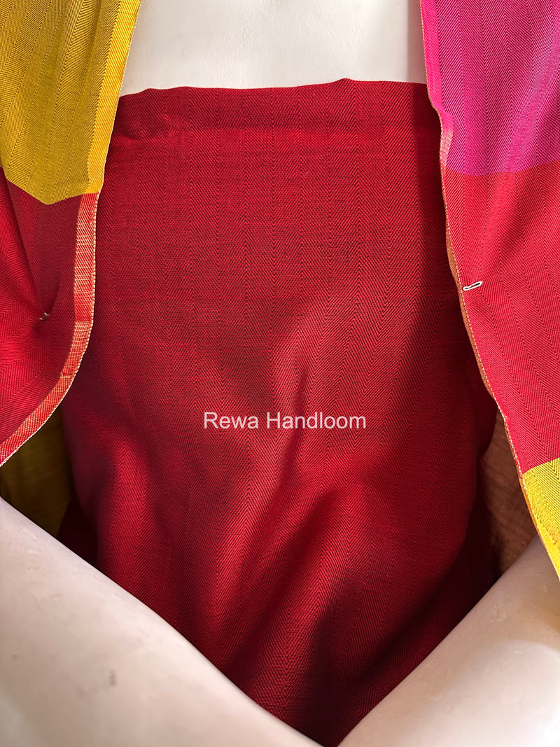 Maheshwari Red-Yellow Four Paddle Top-Dupatta FPSS010
