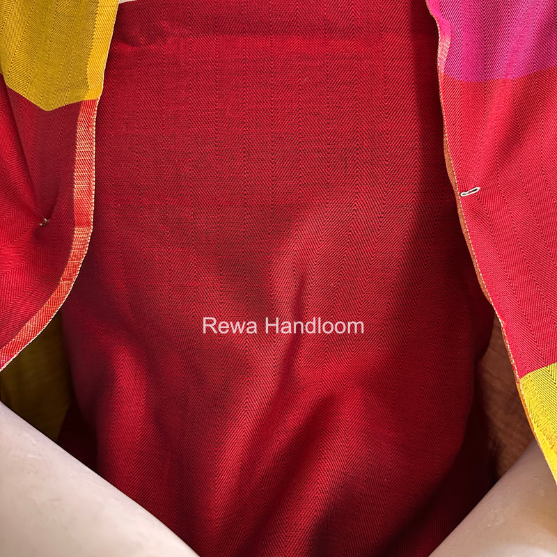 Maheshwari Red-Yellow Four Paddle Top-Dupatta FPSS010