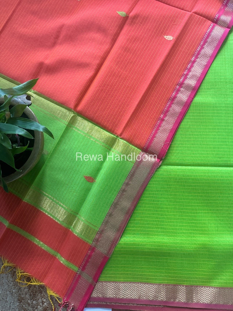 Maheshwari Parrot Green-Fuchsia Pink Motifs Top-Dupatta Set PST0170