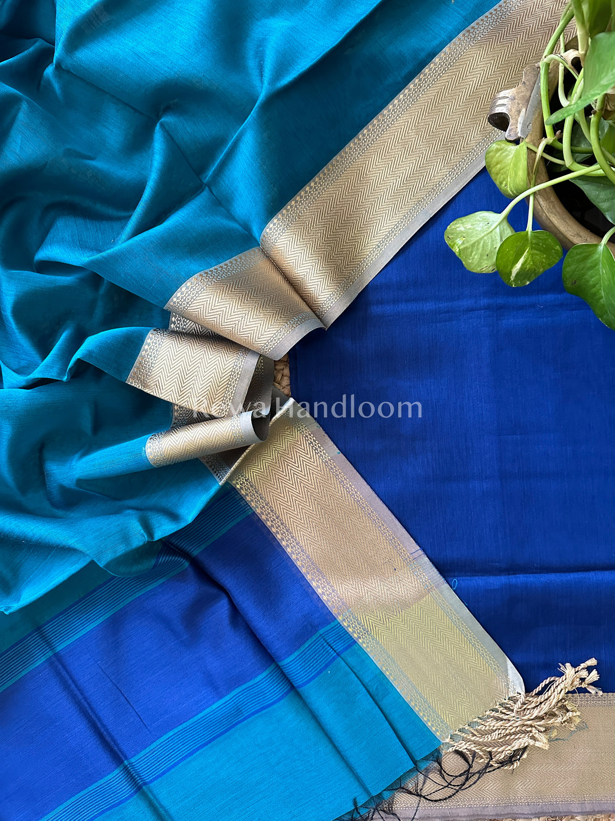 Maheshwari Royal Blue- Green Multicolour Dress Material-RTP02