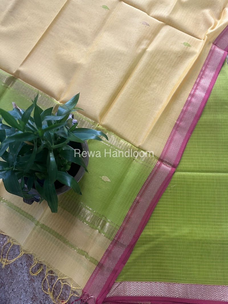 Maheshwari Mehandi Green-Yellow Motifs Top-Dupatta Set PST093