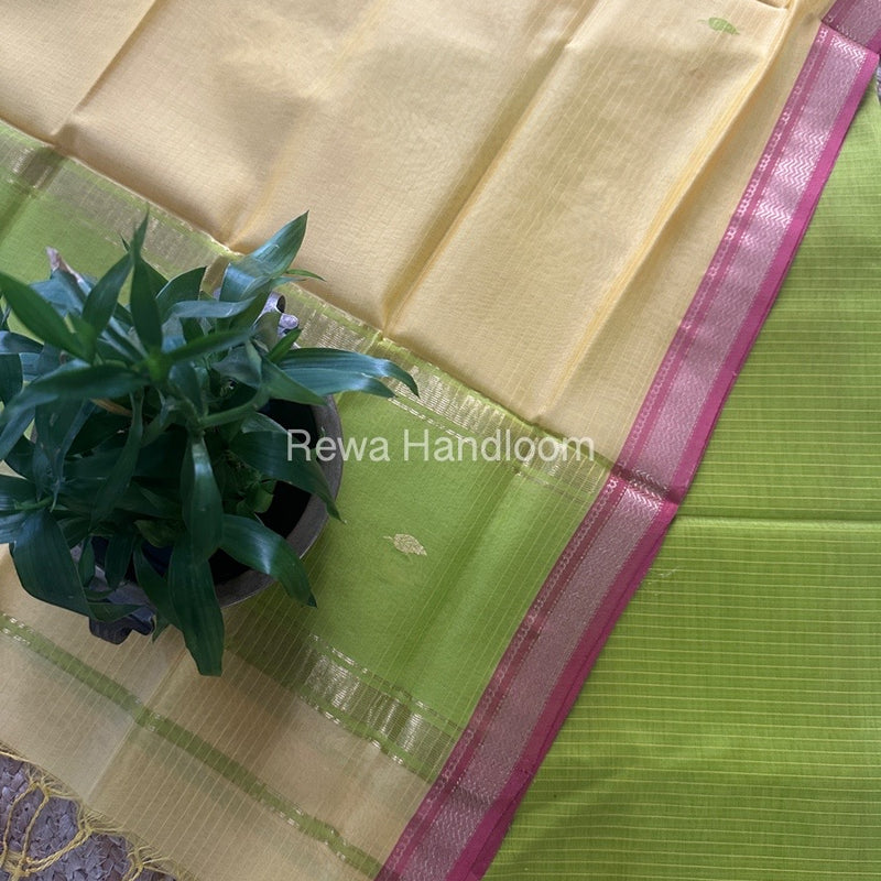 Maheshwari Mehandi Green-Yellow Motifs Top-Dupatta Set PST093