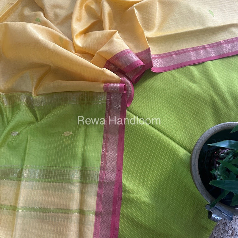 Maheshwari Mehandi Green-Yellow Motifs Top-Dupatta Set PST093