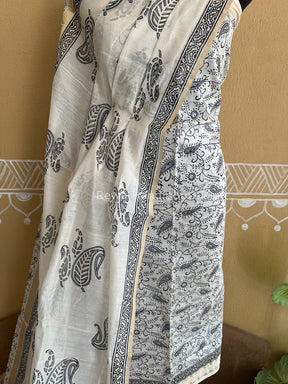 Maheshwari White Handblock Print Top-Dupatta HBS012