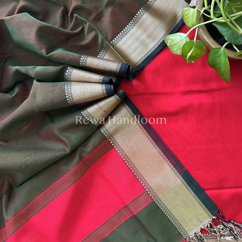 Maheshwari Red-Mehendi Green Multicolour Dress Material RTP03
