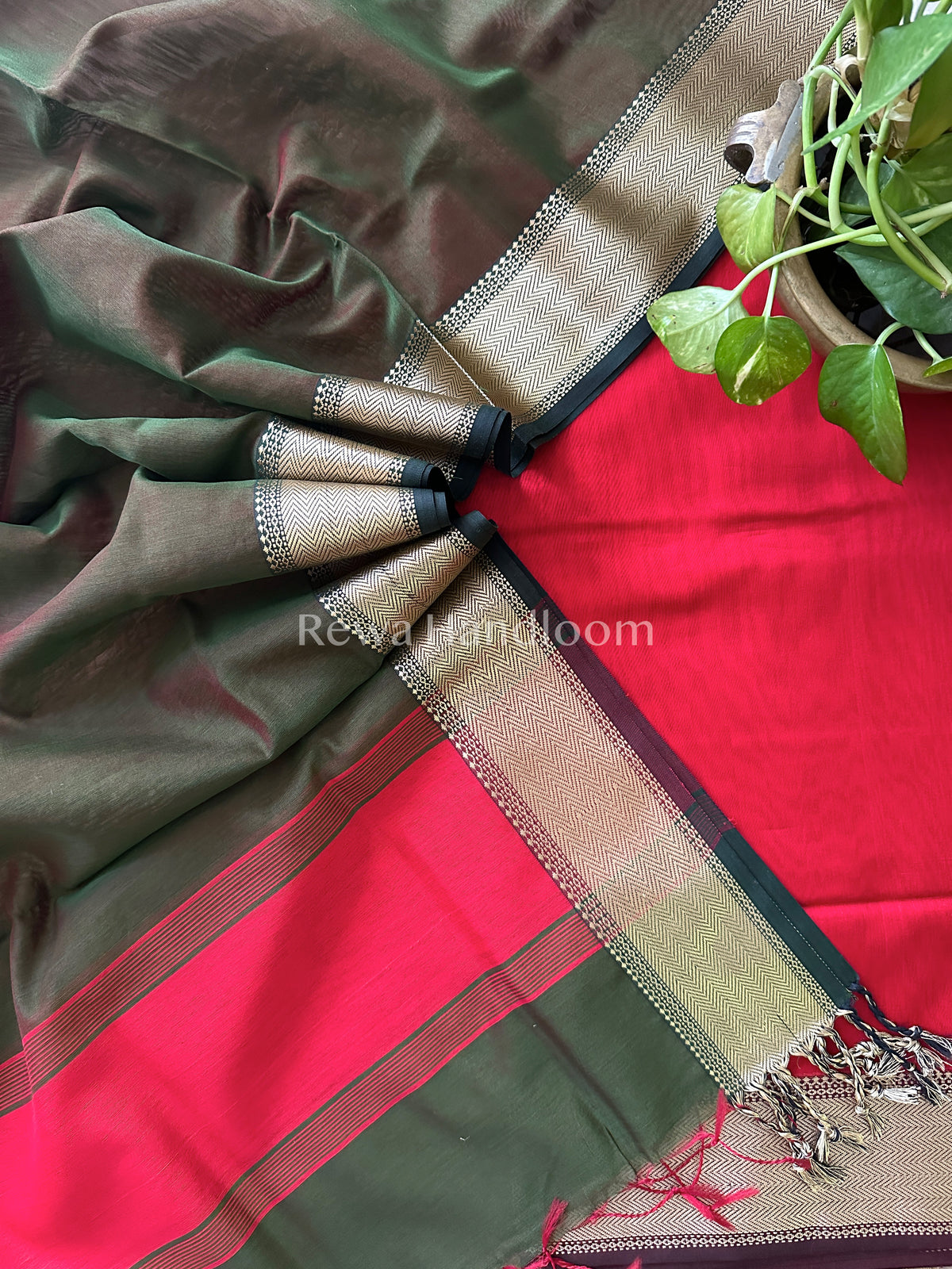 Maheshwari Red - Mehandi Green Multicolour Dress Material-RTP03