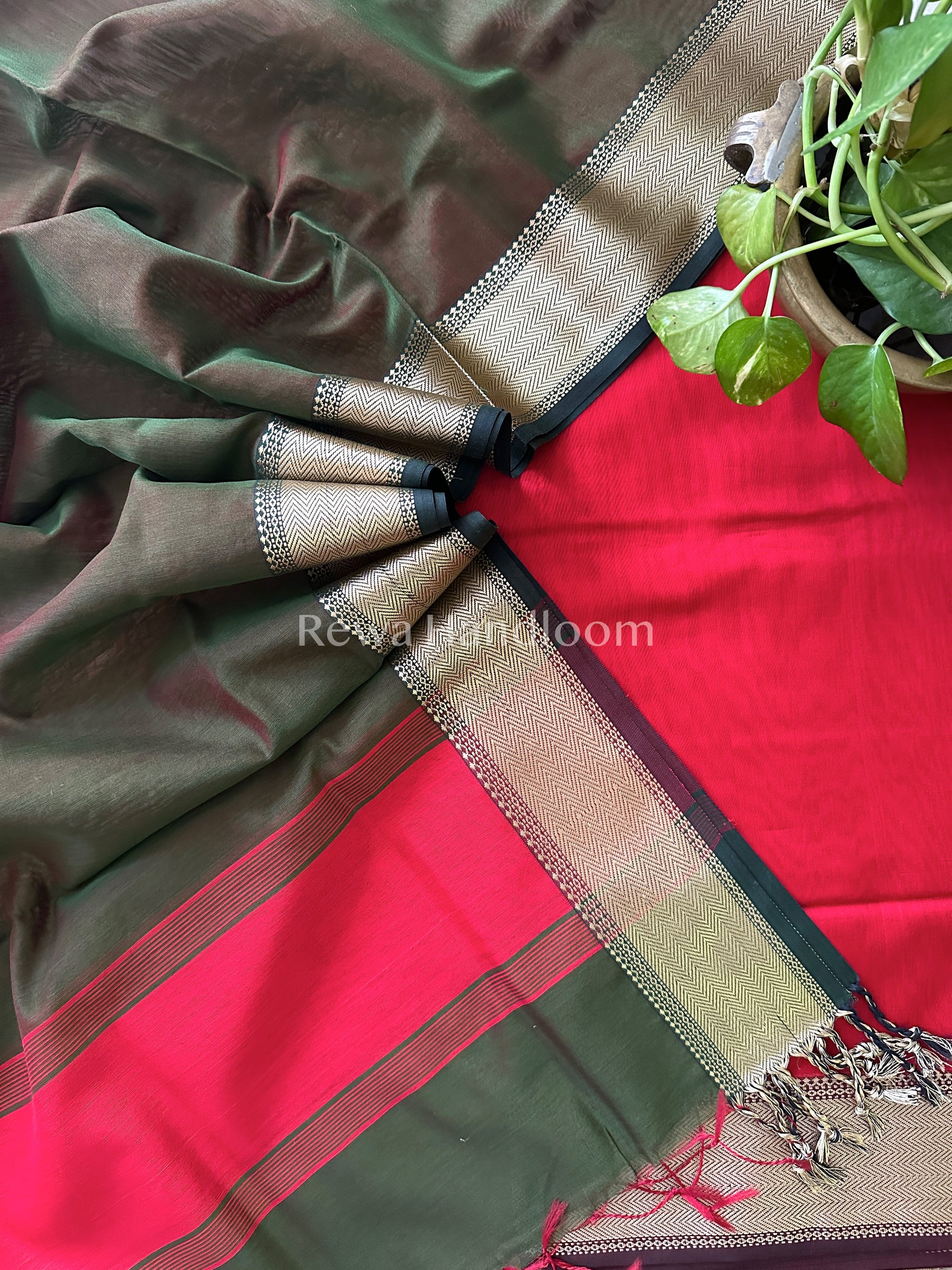 Maheshwari Red - Mehandi Green Multicolour Dress Material-RTP03