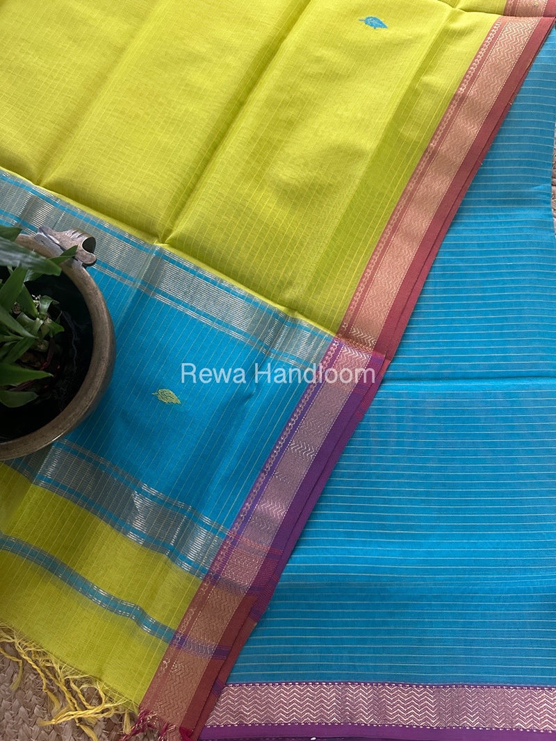 Maheshwari Aqua Blue-Yellow Motifs Top-Dupatta Set PST0125