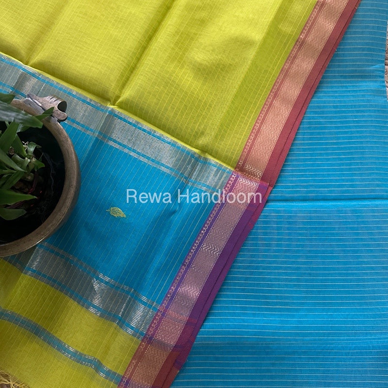 Maheshwari Aqua Blue-Yellow Motifs Top-Dupatta Set PST0125