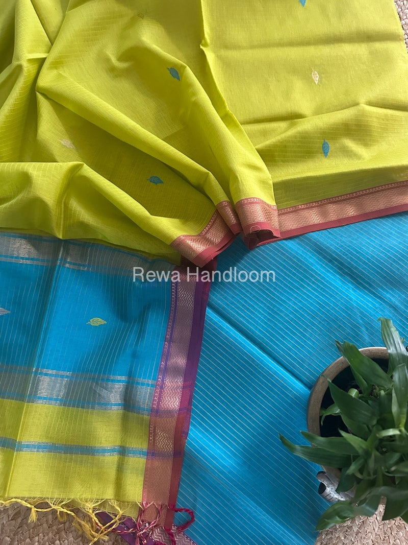 Maheshwari Aqua Blue-Yellow Motifs Top-Dupatta Set PST0125