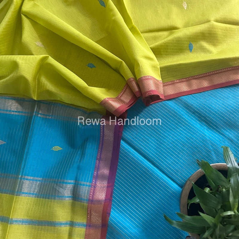 Maheshwari Aqua Blue-Yellow Motifs Top-Dupatta Set PST0125