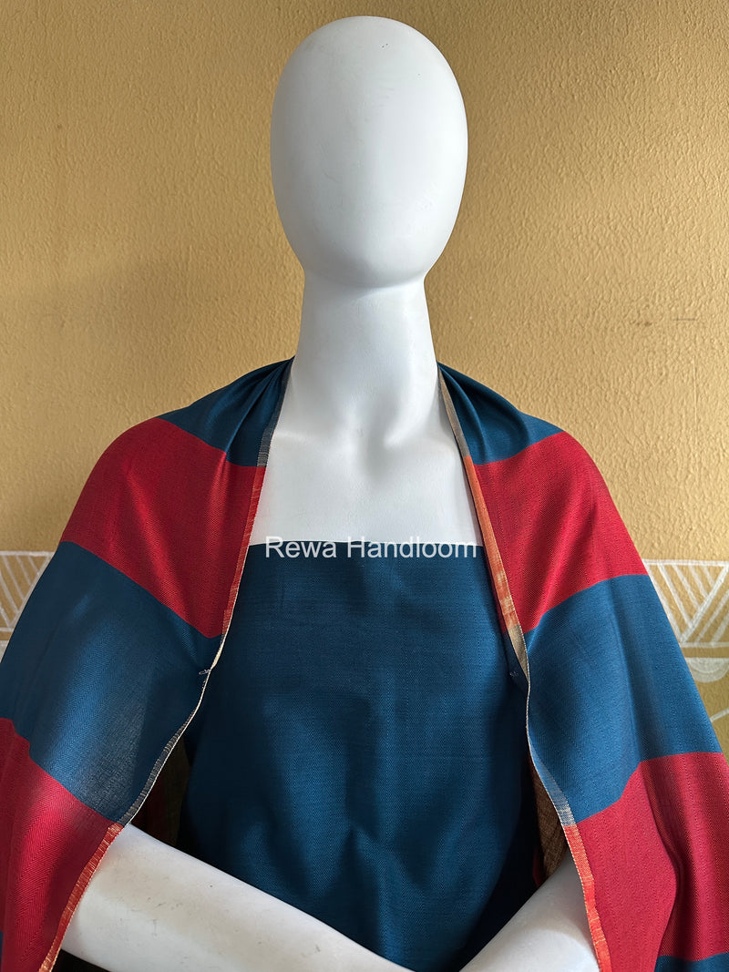 Maheshwari Blue-Red Four Paddle Top-Dupatta FPSS014