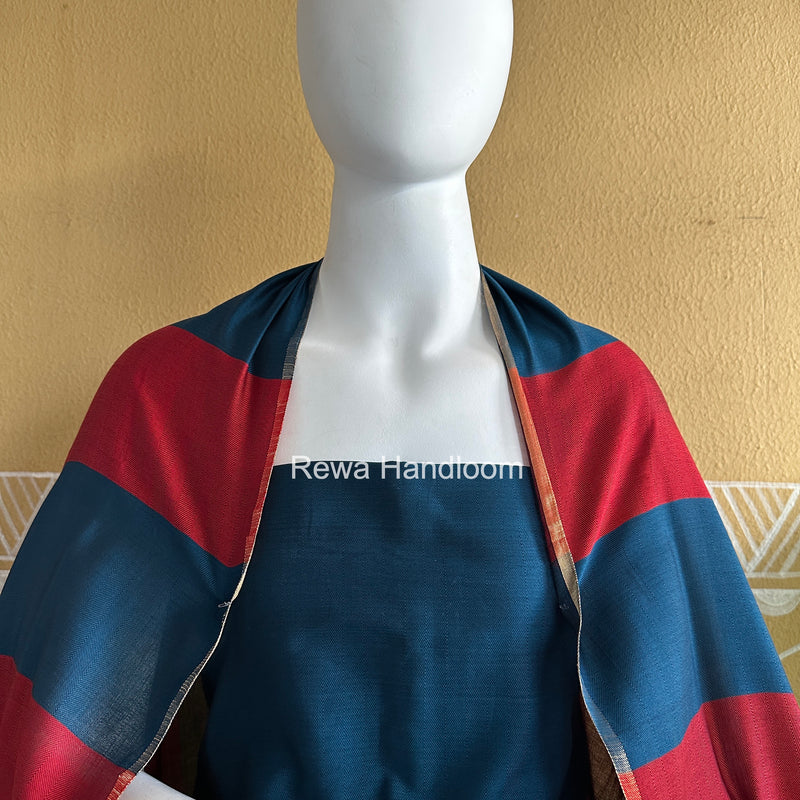 Maheshwari Blue-Red Four Paddle Top-Dupatta FPSS014