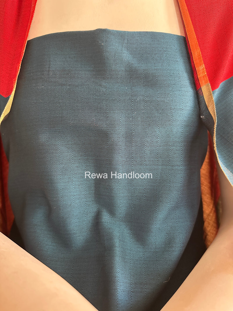 Maheshwari Blue-Red Four Paddle Top-Dupatta FPSS014