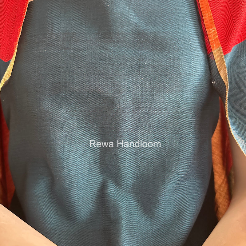 Maheshwari Blue-Red Four Paddle Top-Dupatta FPSS014