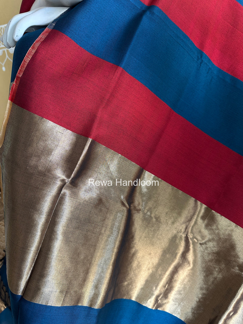 Maheshwari Blue-Red Four Paddle Top-Dupatta FPSS014