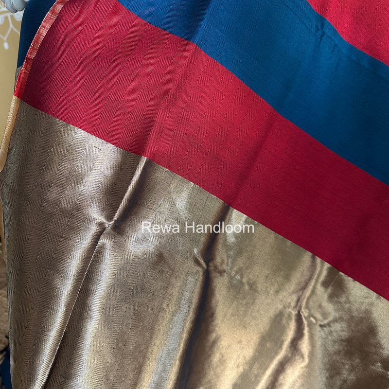 Maheshwari Blue-Red Four Paddle Top-Dupatta FPSS014
