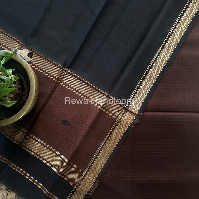 Maheshwari Brown-Black Motifs Top-Dupatta Set PST0157