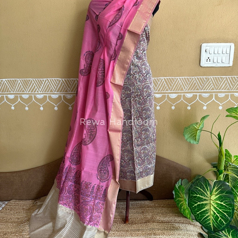 Maheshwari Handblock Print Top-Dupatta