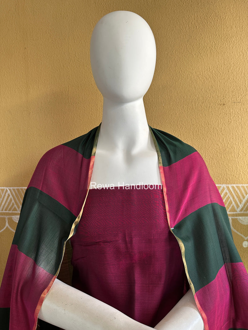 Maheshwari Pink-Bottle Green Four Paddle Top-Dupatta FPSS015