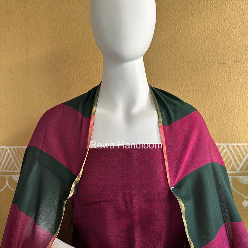 Maheshwari Pink-Bottle Green Four Paddle Top-Dupatta FPSS015