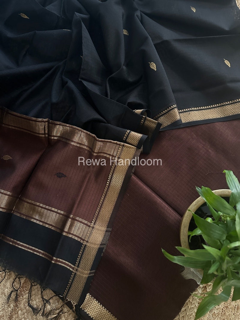 Maheshwari Brown-Black Motifs Top-Dupatta Set PST0157