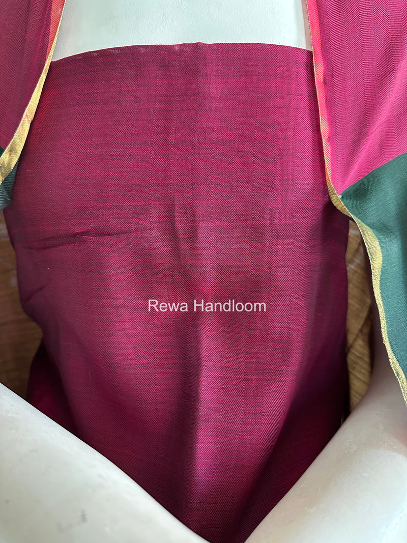 Maheshwari Pink-Bottle Green Four Paddle Top-Dupatta FPSS015