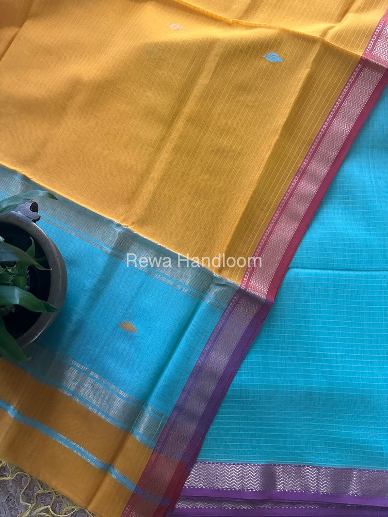 Maheshwari Sea Green-Orange Motifs Top-Dupatta Set PST0160