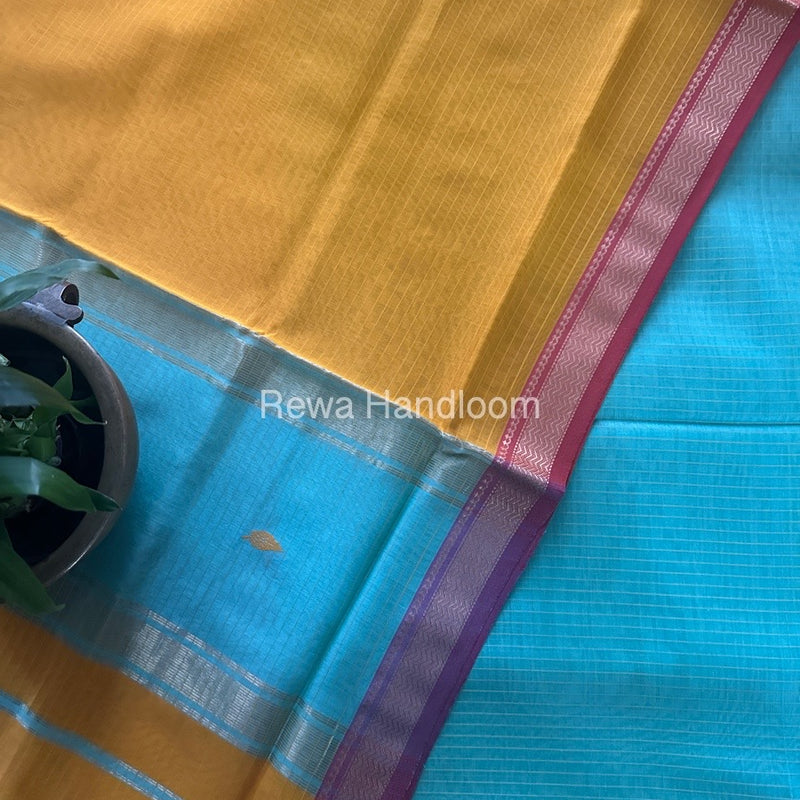 Maheshwari Sea Green-Orange Motifs Top-Dupatta Set PST0160