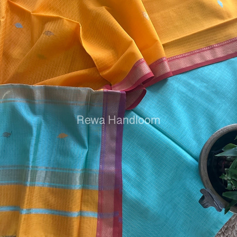 Maheshwari Sea Green-Orange Motifs Top-Dupatta Set PST0160