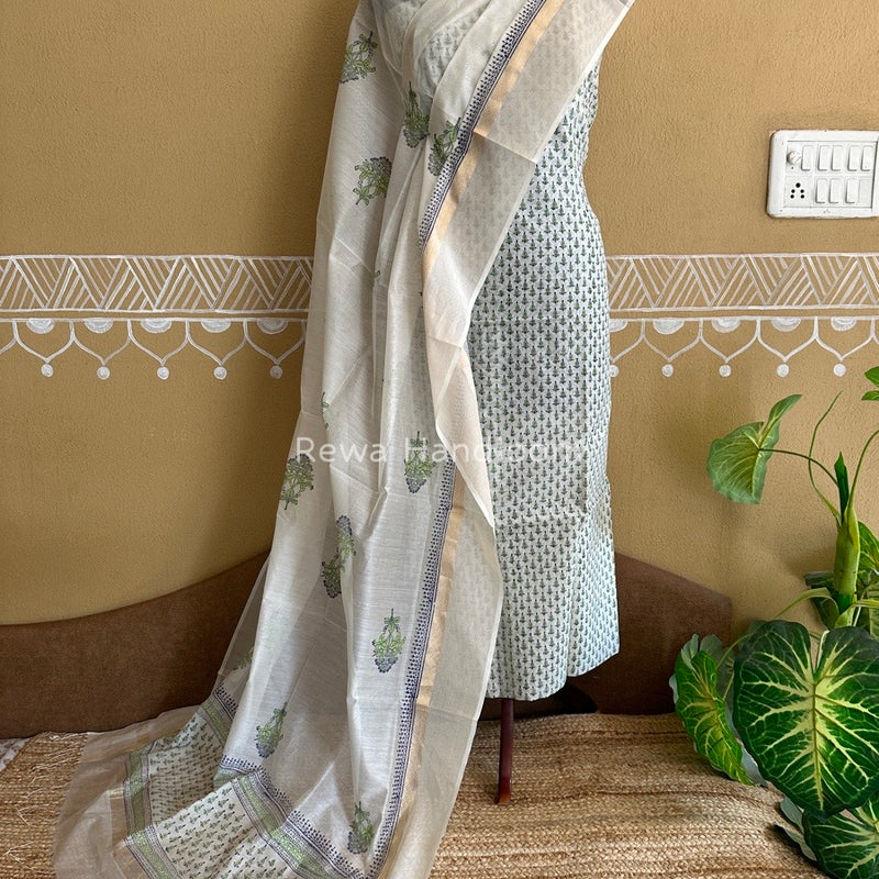 Maheshwari Handblock Print Top-Dupatta