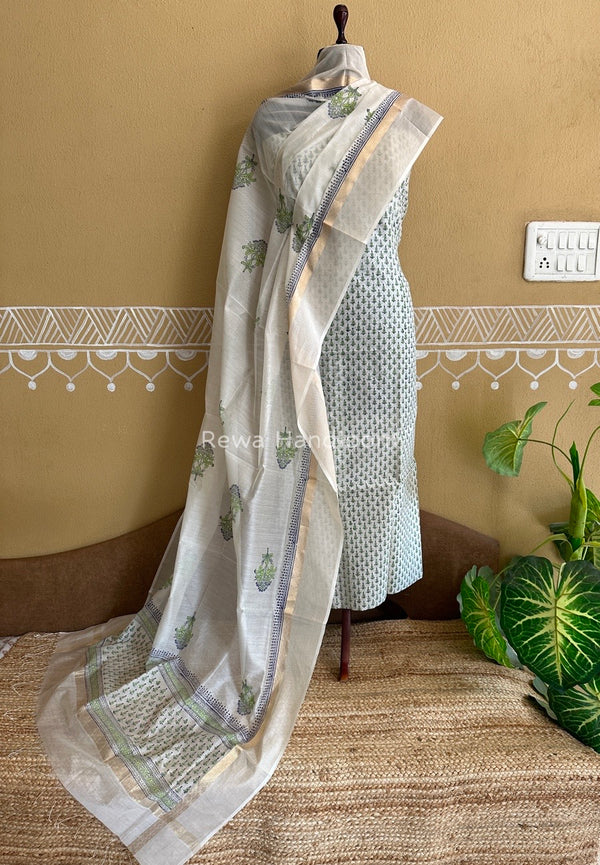 Maheshwari Handblock Print Top-Dupatta