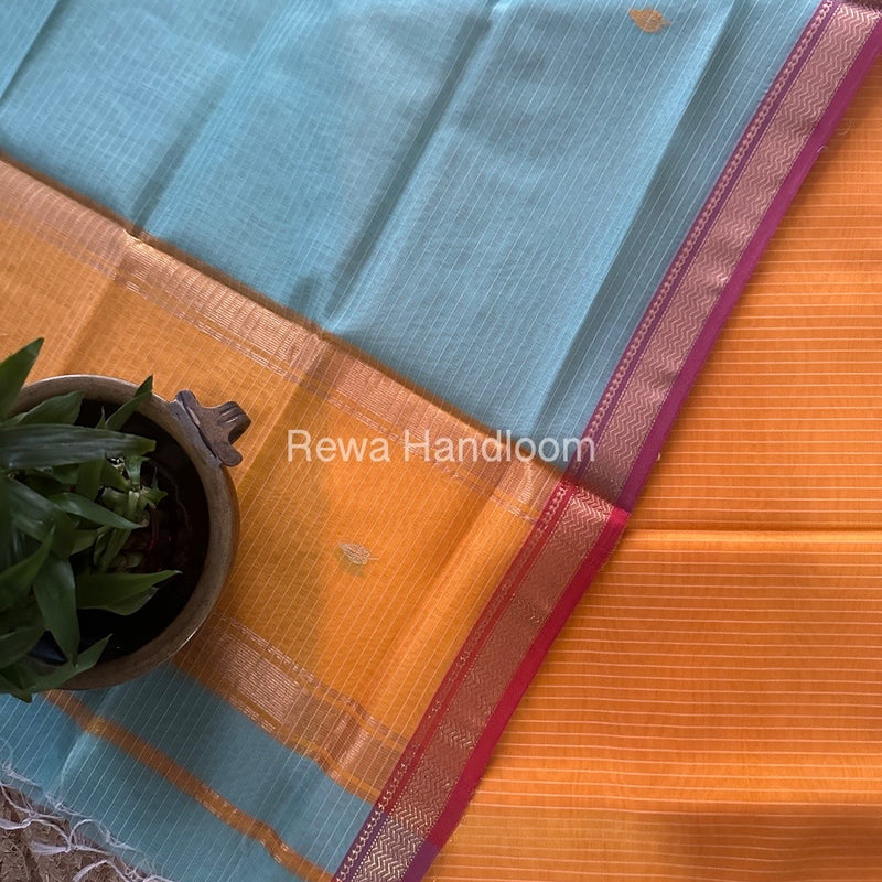 Maheshwari Yellow-Aqua Motifs Top-Dupatta Set PST0142