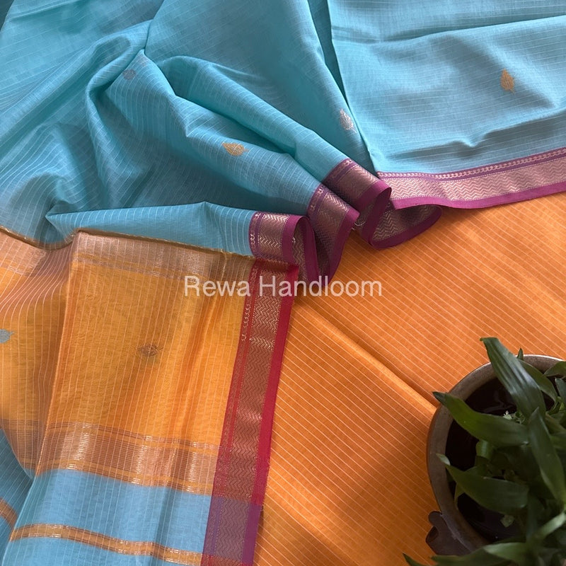 Maheshwari Yellow-Aqua Motifs Top-Dupatta Set PST0142