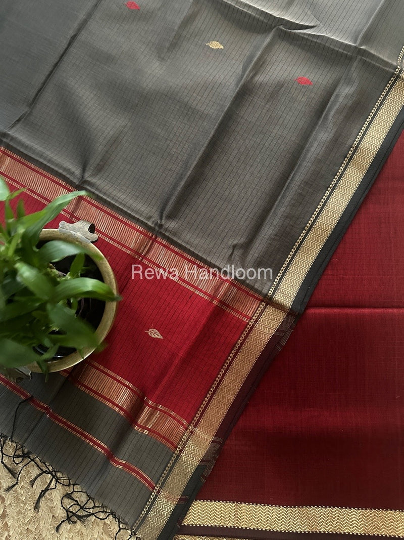 Maheshwari Red-Grey Motifs Top-Dupatta Set PST0155