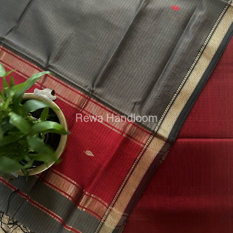 Maheshwari Red-Grey Motifs Top-Dupatta Set PST0155