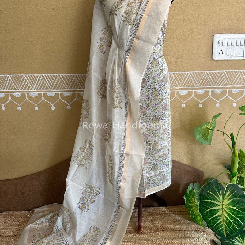 Maheshwari Handblock Print Top-Dupatta