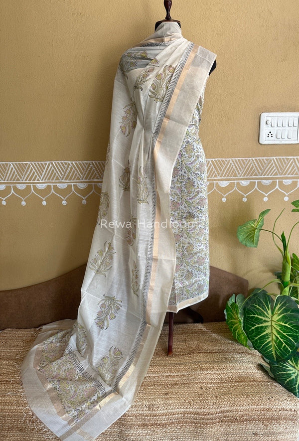 Maheshwari Handblock Print Top-Dupatta