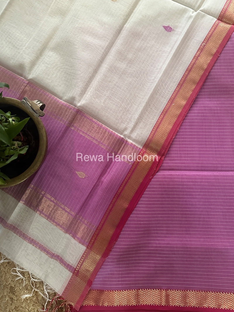 Maheshwari Lavender-White Motifs Top-Dupatta Set PST0108