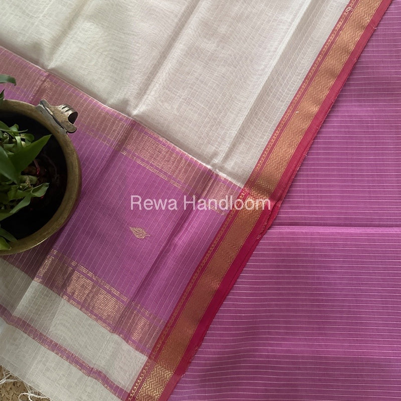 Maheshwari Lavender-White Motifs Top-Dupatta Set PST0108
